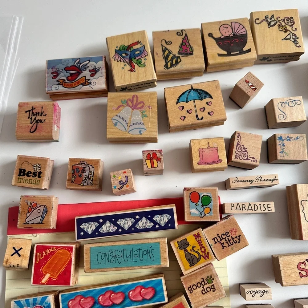 102 wood mounted rubber stamp collection